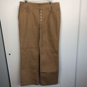 DG2 Stretch pull on Faux Button Front Wide-Leg Trouser Jeans Petite Large Tan